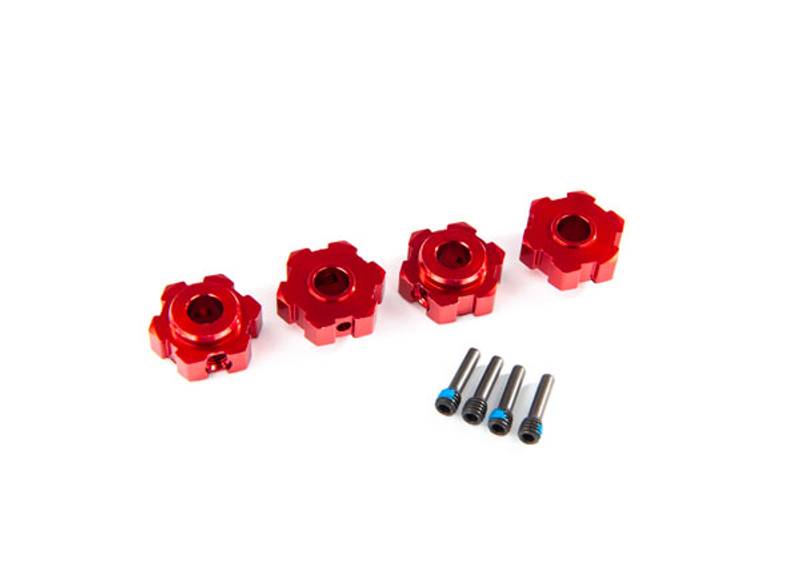 Traxxas 8956R Wheel hubs, hex, aluminum (red-anodized) (4)/ 4x13