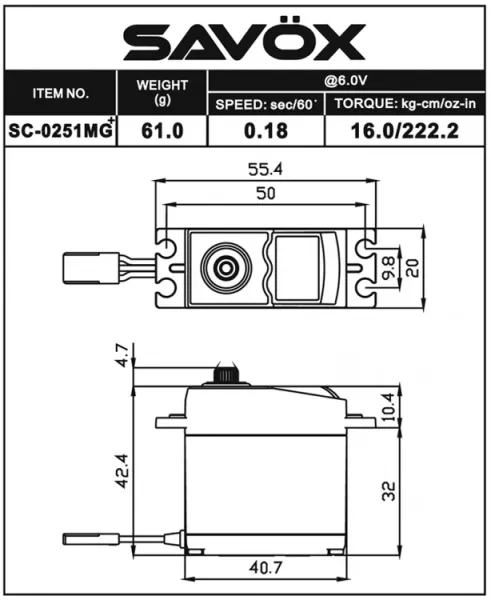 Savox SC-0251MG Plus Servo 16Kg 0,18s Metal Gear