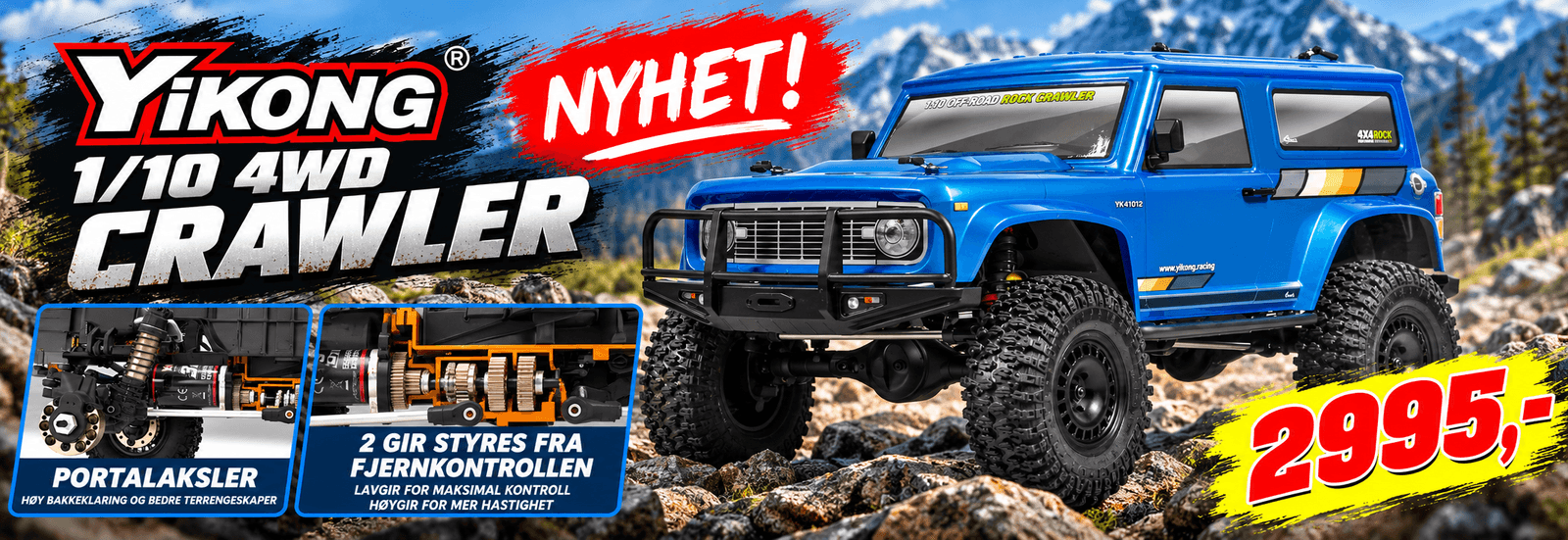Yikong YK41012 1/10 4WD RC crawler med portalaksler og 2-trinns gir styrt fra fjernkontrollen – nyhet hos SamiRC
